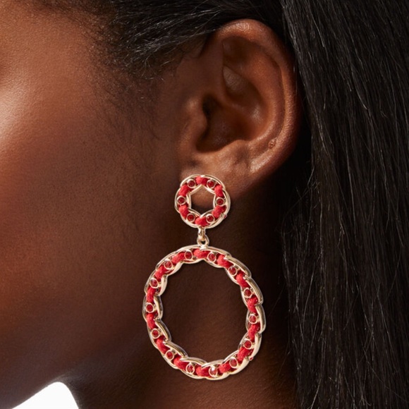 Red Threaded Open Hoop 2" Drop Earrings - NWT - Picture 2 of 3